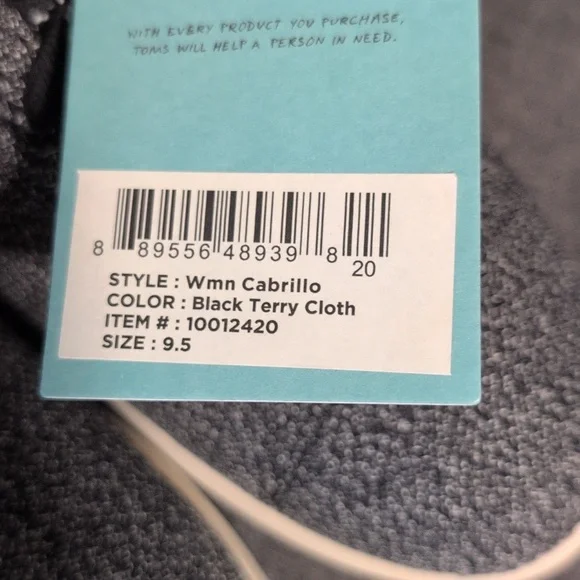 Toms Women's Cabrillo Black Terry Sneakers Sz 9.5 - Picture 2 of 5